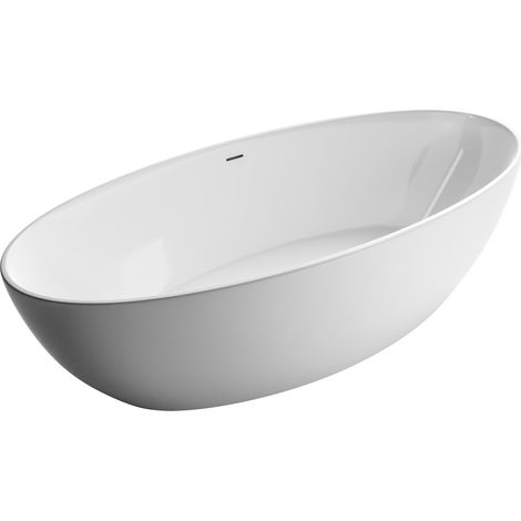 BERNSTEIN - Vasca da bagno freestanding ovale in acrilico 186x88x60cm + Piletta e troppopieno - Bianco lucido - TERRA Bianco lucido