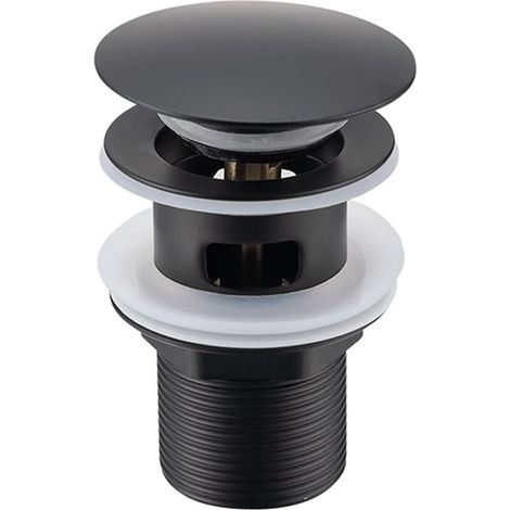 Bonde de Lavabo Noir avec Trop-Plein, Bonde de Lavabo Pop Up Noir Universelle, Bonde de Vidage avec Trop-Plein, Bonde de Vidange avec Trop-Plein, Bonde Pop Up Automatique pour Vasque a (1/4)