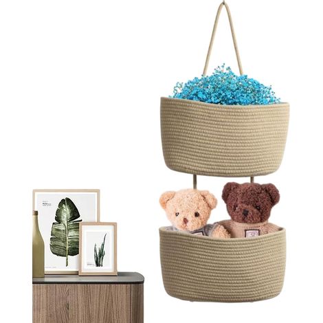 1 Panier à 2 niveaux, Coton, Suspension porte, Rangement cuisine, Salle de bain