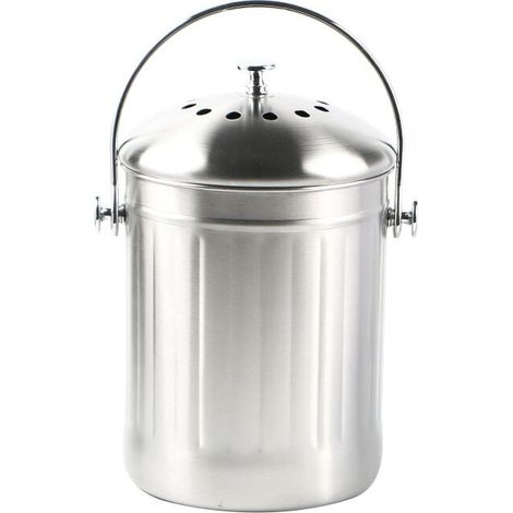 Seau Compost Inodore en Acier Inoxydable pour Cuisine - Poubelle Compost Cuisine - Comprend Filtres à Charbon de Rechange ,3018cm (1/4)