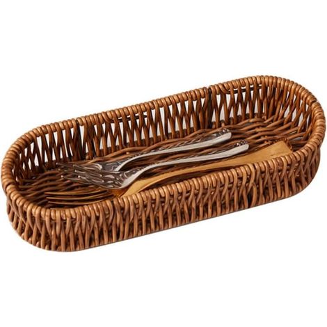 Corbeilles à Pain tissées, Corbeille à Pain en rotin imitation Plateau de Rangement en rotin tissé Polyvalent Organisateur de Couverts de Cuisine pour Le Restaurant à (1/5)