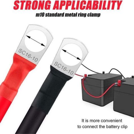 Câble De Batterie - 30 Cm - 16 Mm² - Rouge Et Noir - Cosse À Anneau M10 - 2 Pièces (1/4)