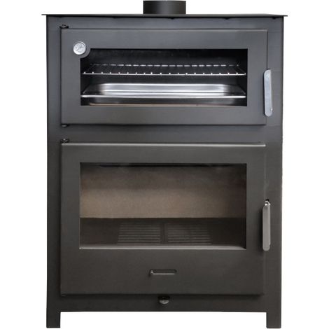 MF - Poêle à Bois avec Four Nadia 13,4 kW en Acier avec Vision Panoramique, Chambre en Vermiculite et Four Réfractaire – Plateau et Grille Inclus