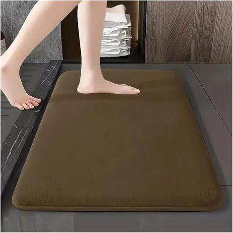 Tapis de bain antidérapant - 60 x 90 cm - marron café - séchage rapide, ultra-absorbant, doux au toucher (1/4)