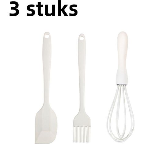 Set of 3 silicone baking utensils with cake spatula, egg whisk and white kitchen brush (1/5)
