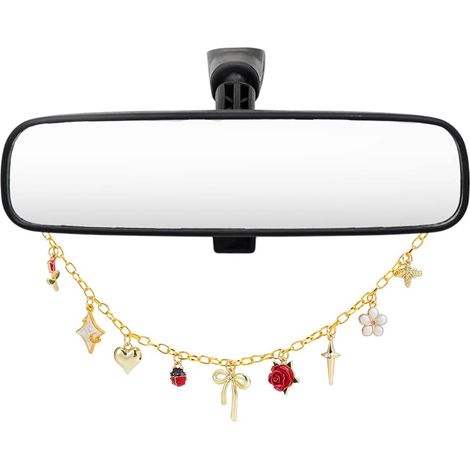 Rétroviseur de Voiture Charms Chaîne en Aluminium Mignon Alliage Émail Fleur Arc Cœur Pendentif Intérieur de Voiture Pendentif Décoratif Accessoires Femmes Rétroviseur Maison Fenêtre (1/5)