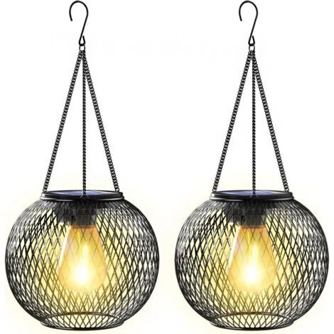 FENOPLASTICALanterne Solaire Extérieur IP65 - - 2 Lumières Suspendues Métal - Jardin Cour Balcon - Décoration Éco Énergie A+++