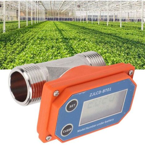 Enowelir Débitmètre d'eau numérique capteur de débit en acier inoxydable tuyau d'arrosage irrigation des terres agricoles débitmètre d'eau résistant aux acides et aux alcalis livré avec batterie intég (1/4)