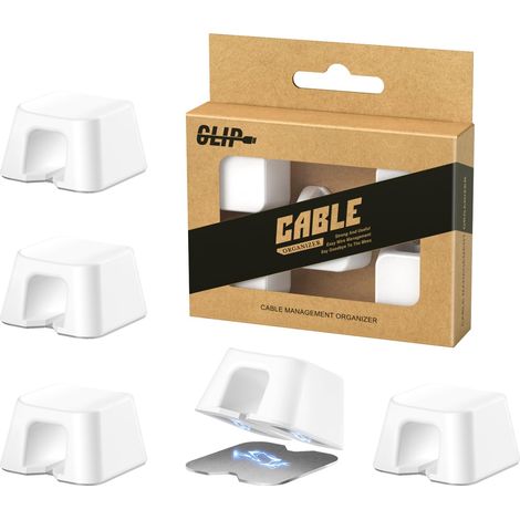 Lot de 5 clips de rangement de câbles magnétiques avec plaque métallique autocollante pour bureau, table de nuit, voiture, bureau (blanc) (1/5)