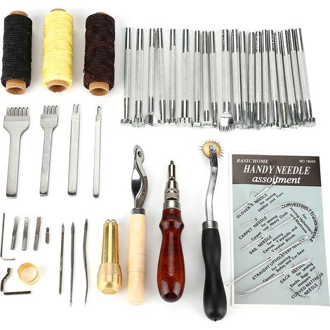 48pcs Outil cuir, poinçon, rainureur, biseauteur, couture, artisanat, débutant (1/5)