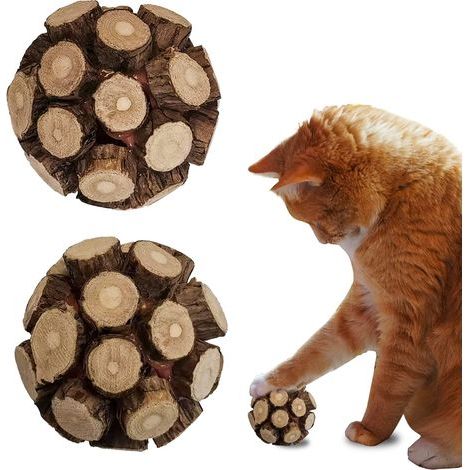 Katzenspielzeuge aus naturbelassenem Silberholz mit Glöckchen zur Zahnreinigung, für Wohnungskatzen (1/5)