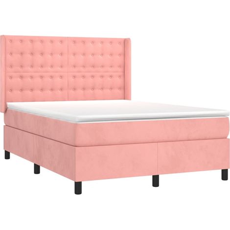vidaXL Sommier à lattes de lit avec matelas Rose 140x190 cm Velours (1/5)