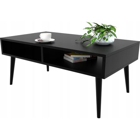 Tavolino da caffè scandinavo nero con ripiano (1/5)