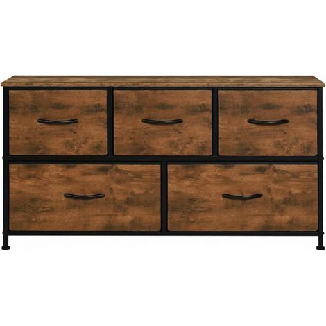 Credenza industriale vintage con 5 cassetti, 100 x 30 x 54 cm, marrone (1/5)