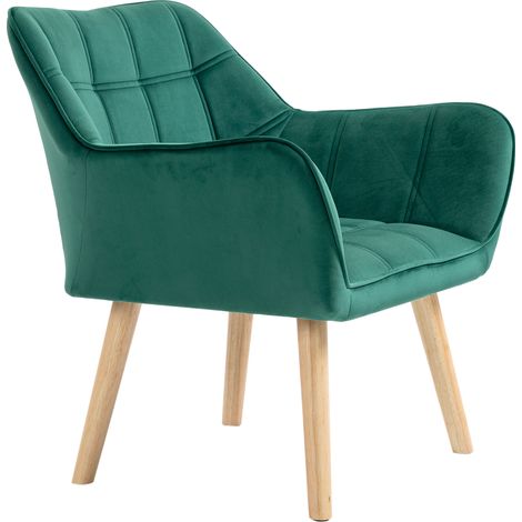Fauteuil de Chambre Design Scandinave, Fauteuil en Velours et Bois, Couleur Verte, pour Salon ou Bureau, 67x61.5x71cm (1/5)