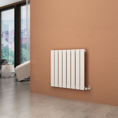 ELEGANT 600x608mm White Designer Radiator Horizontal Flat Panel Single Panel Radiator with Angled Radiator Valves (1/5)