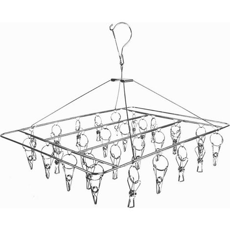 Séchoir à Seche Etendage Interieur Suspendre, Adapté Aux Chaussettes Accroche Pince a Linge INOX 36clips (1/5)