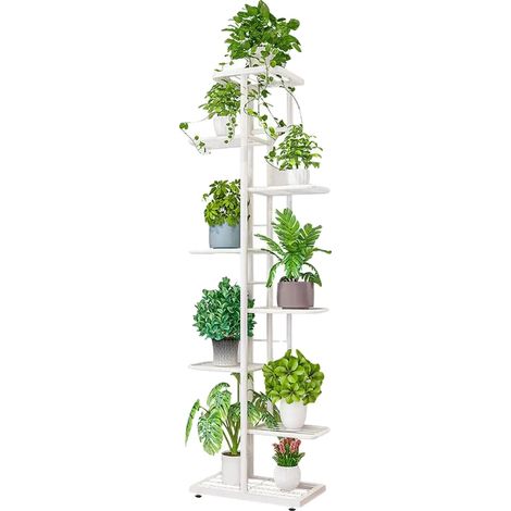 Soporte para plantas de 8 niveles, diseño de esquina, blanco. (1/2)