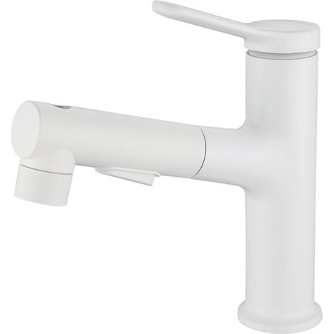 Robinet de lavabo avec douchette extractible, robinet de salle de bain multifonctionnel à poignée unique ,Corps en cuivre, double contrôle chaud et froid, trois sorties d'eau- blanc (1/5)