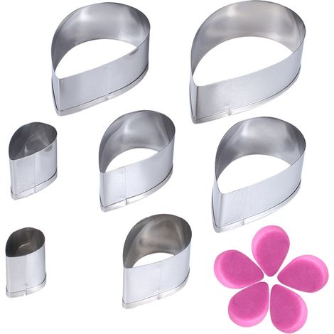 Ensemble de 7 emporte-pièces en acier inoxydable en forme de larme pour fondant, comprenant des pochoirs à pétales et des outils de décoration de gâteaux (1/4)