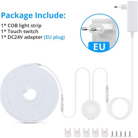 (Lumière chaude, 3 m) Bande lumineuse LED COB étanche 24 V – prend en charge la détection tactile/de balayage manuel et la gradation. (1/5)
