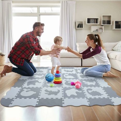 – Tapis puzzle en mousse 16 dalles animaux – Absorption acoustique et thermique – Dimensions 30x30cm – Pour chambre d'enfant et salle de jeux (1/5)