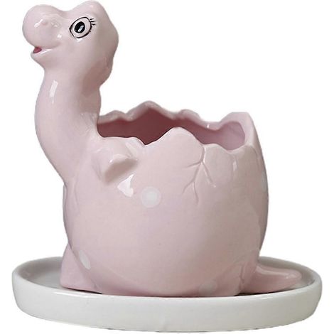 Niedlicher Dinosaurier-Keramiktopf für Sukkulenten, mit Abflussloch, ideal für Kakteen und Blumen, rosa Farbe.