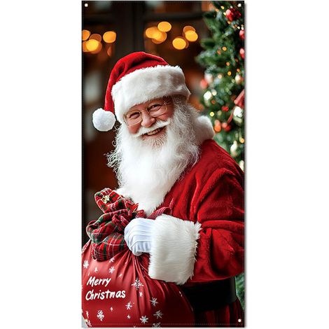 Stickers de porte de Noël, décorations suspendues, décorations de fête, décors de fond, tapisseries de porte, bannières de porte - 90 x 180 cm (perforation + ruban) - 57