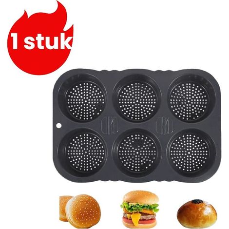 1 silicone hamburger mold with 6 cavities for bread with easy release, grey (1/5)