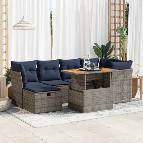 Set sofás jardín y cojines 7 pzas ratán sintético acacia negro vidaXL (1/5)