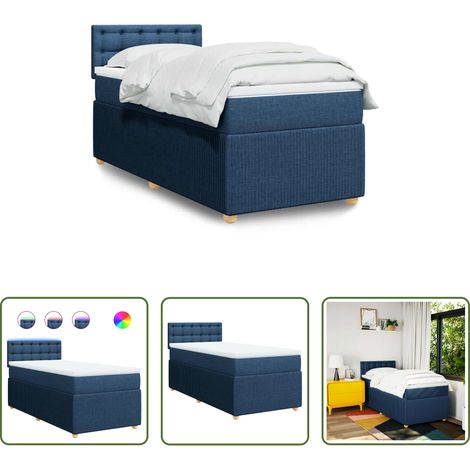 vidaXL Surmatelas -  Sommier à lattes de lit avec matelas Bleu 90x190 cm Tissu (1/5)