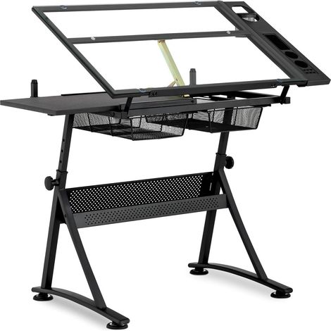 Table à dessin rectangulaire 120 x 60 cm – Angle réglable 0-70° – Hauteur 90 cm – Plateau en verre trempé et MDF – Fromm & Starck (1/5)