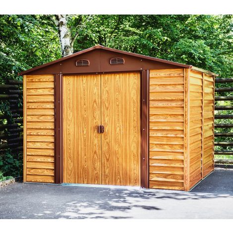 Abri Jardin Métal 6,62m²Imitation Bois X-METAL Marron + Kit Ancrage (1/5)