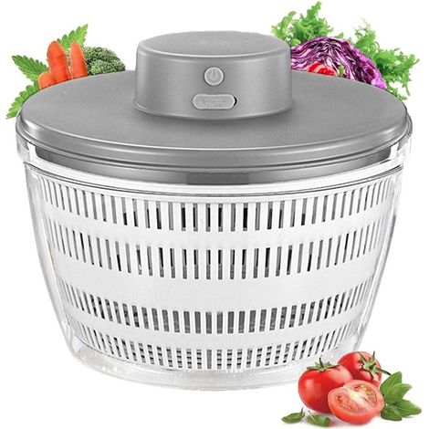 Essoreuse à salade électrique, 4 L, sans fil, USB, déshydrateur pour fruits et légumes, séchoir à salade de grande capacité, mélangeur électrique à drainage rapide, blanc (1/5)