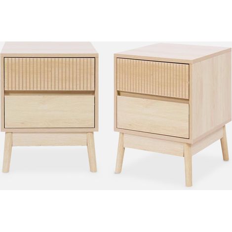 Mesita de noche de 2 cajones con efecto madera, set de 2 (1/5)