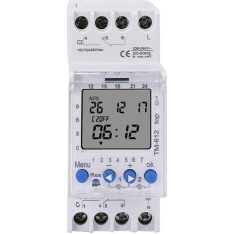 TM612 220 VCA 16 A 6 broches 2 NO 2 NC 2 canaux Grand écran LCD Horloge programmable 24 h avec deux sorties relais Minuterie 2 NO (TM612 12 V) (1/3)