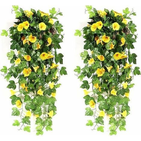 Künstliche Hängeblumen für den Außenbereich, künstliche Kaskadenblumen für den Innenbereich, künstliche Pflanzen für Hochzeitsdekorationen, Garten, Wand, Balkon – gelbe Blume (1/5)