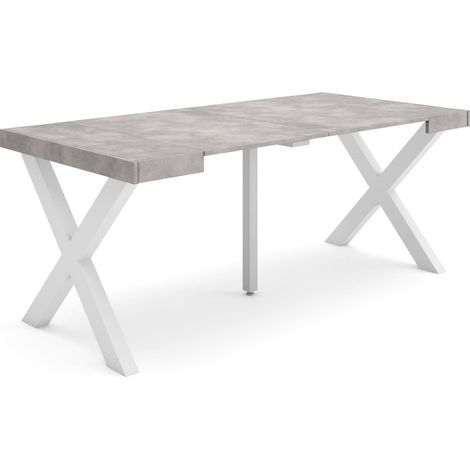 Skraut Home - Table console extensible, Console meuble, 180, Pour 8 personnes, Pieds bois massif, Style moderne, Gris Ciment (1/5)