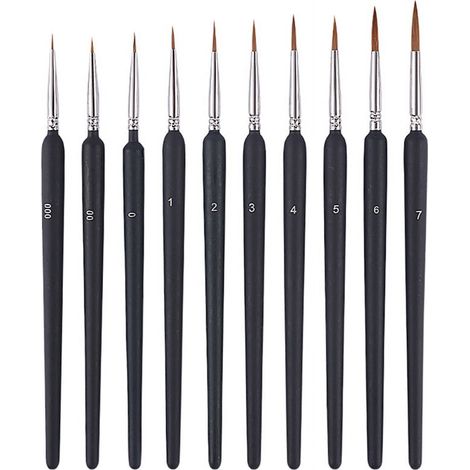 Brushes À Pointe Fine - 10 Pièces - Manches Triangulaires En Bois - Poils De Loup - Pour Peinture De Maquettes Et Dessin Fin - Lot Complet (1/5)
