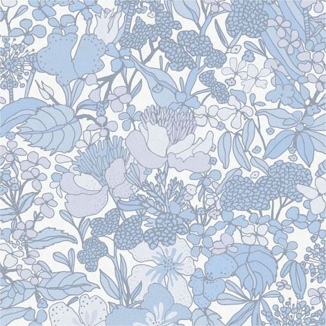 Flowers wallcovering wall Profhome 377566 non-woven wallpaper smooth with floral pattern matt grey blue white 5.33 m2 (57 ft2) (1/5)