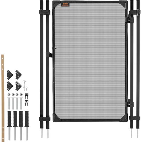 Portillon de Barrière Piscine 1,2x0,75 m, Portillon de Sécurité pour Piscine Enterrée et Clôture Extérieure, Kit avec Loquet Métallique et Butée, Maille PVC 352 g/m², Tube Carré, Noir (1/5)