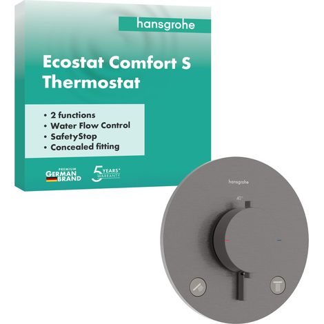Ecostat Comfort S - Mitigeur de douche thermostatique, Robinet de douche encastré avec arrêt de sécurité à 40°C, Thermostat 2 sorties, Noir chromé brossé, 33715340 (1/5)