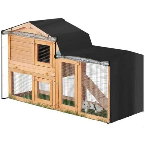 Pair Kaninchenstallabdeckung für Haustiere, aus robustem 210D Oxford-Gewebe mit transparentem Vorhang, erhältlich in 2 Größen. Wasserdichte Käfigabdeckung (147 x 52 x 86 cm).