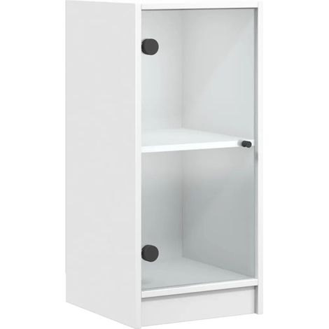 Armario lateral con puertas de cristal blanco 35 x 37 x 75 cm amplio espacio de almacenamiento decoración contemporánea en madera blanca 020049317 (1/5)