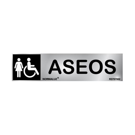 Señal informativa de acero inoxidable Aseos mujer y minusválidos de 50x200 mm SEKURECO (1/2)