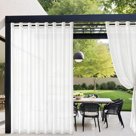 MIULEE Rideau d'extérieur Transparent résistant aux intempéries avec œillets Imperméable Protection Solaire pour pavillon, terrasse, pergola, Balcon, Jardin L 137 x H 215 cm, Blanc (1/2)