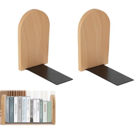 Sujetalibros de madera de 2 piezas: organizador de libros duradero y antideslizante, ideal para escritorio o estantería de oficina (desmontable). (1/3)