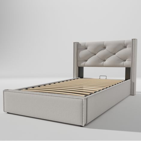Letto singolo contenitore 90x200 cm in cotone grigio chiaro con rete metallica MODENUIT (1/5)