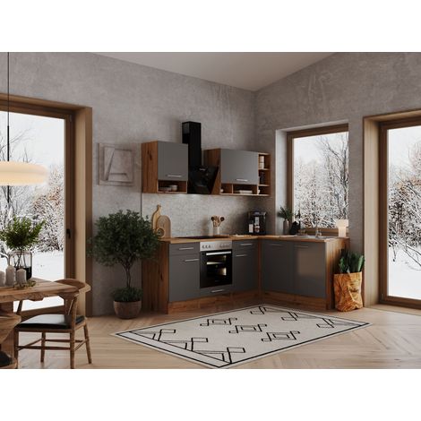 Küche Küchenzeile Leerblock Winkelküche Eiche Grau Hilde 220x172 cm Respekta