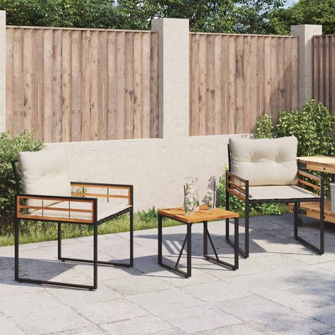 Juego de muebles de exterior con cojín 3 pcs Crema